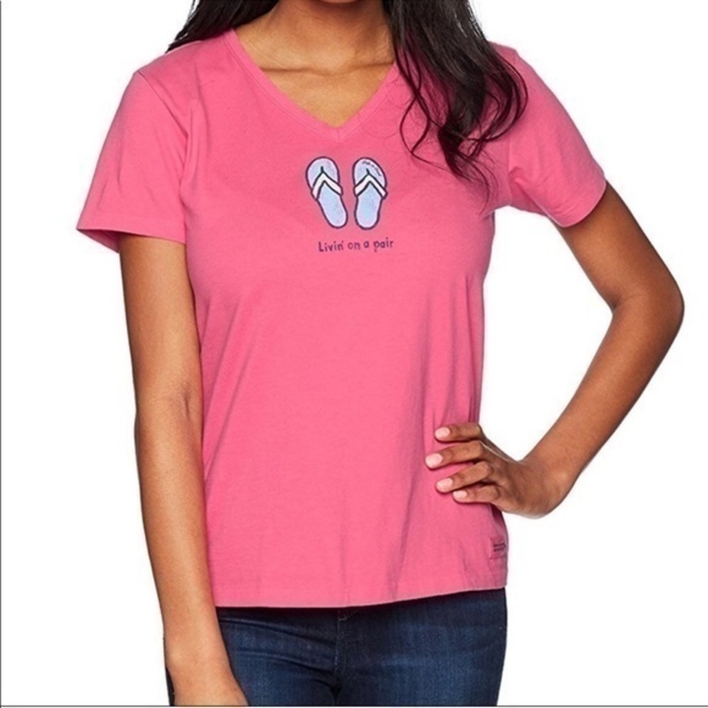 Life is Good Pink Livin on a Pair V Neck Tee XS